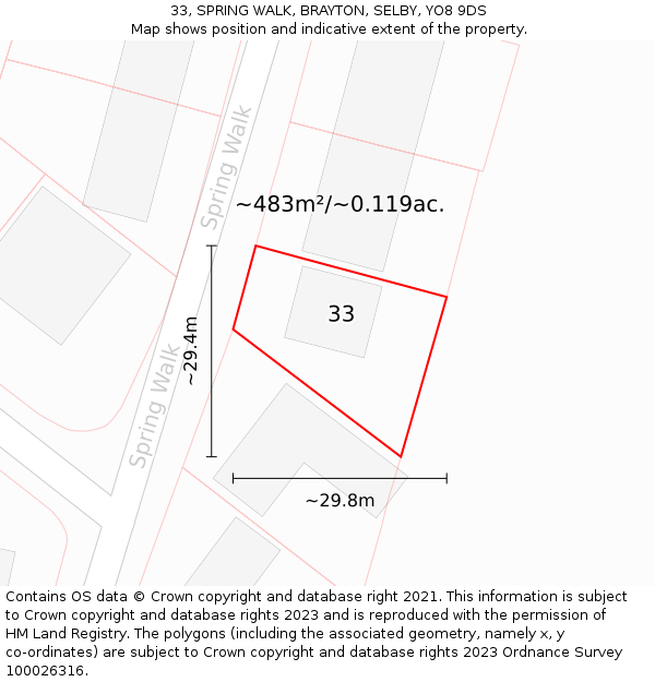 33, SPRING WALK, BRAYTON, SELBY, YO8 9DS: Plot and title map