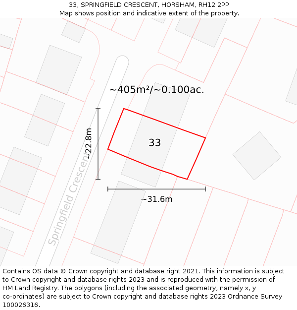 33, SPRINGFIELD CRESCENT, HORSHAM, RH12 2PP: Plot and title map