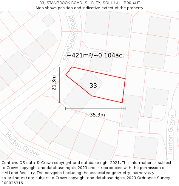 33, STANBROOK ROAD, SHIRLEY, SOLIHULL, B90 4UT: Plot and title map