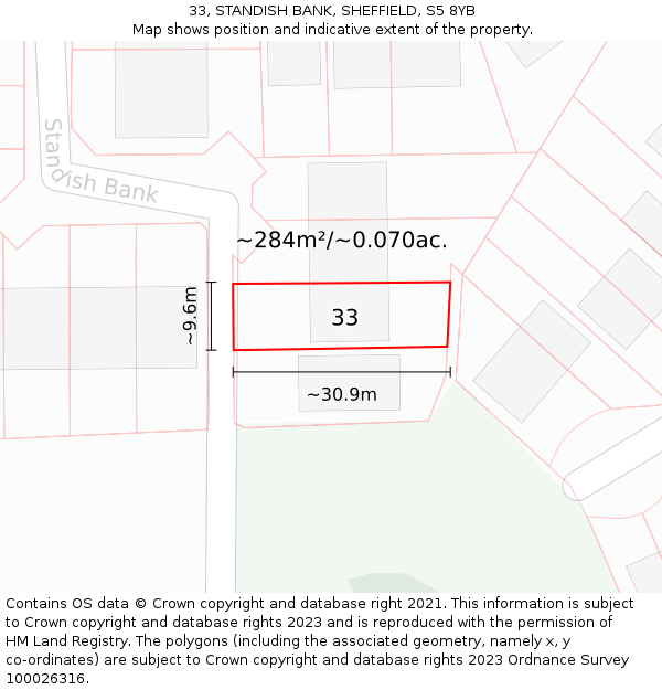 33, STANDISH BANK, SHEFFIELD, S5 8YB: Plot and title map