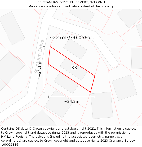33, STANHAM DRIVE, ELLESMERE, SY12 0NU: Plot and title map