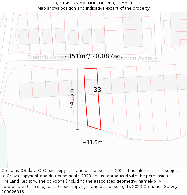 33, STANTON AVENUE, BELPER, DE56 1EE: Plot and title map