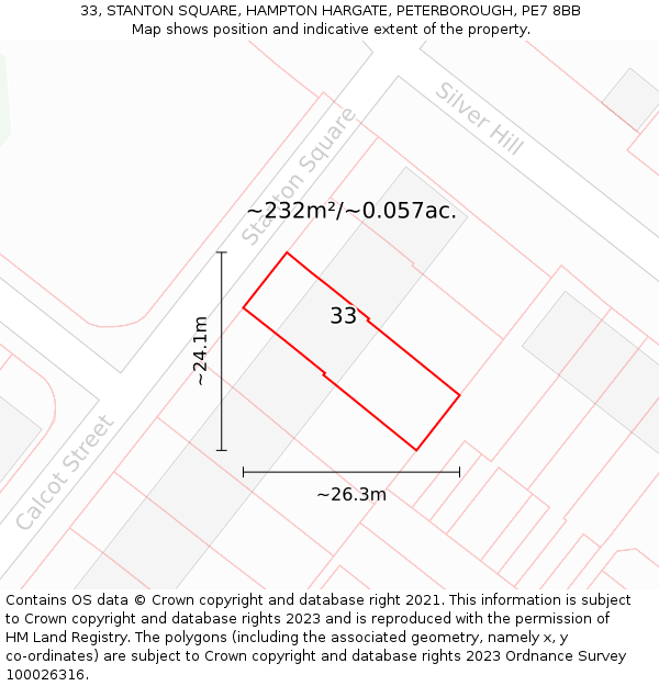 33, STANTON SQUARE, HAMPTON HARGATE, PETERBOROUGH, PE7 8BB: Plot and title map