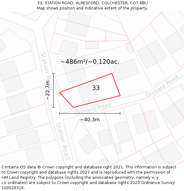 33, STATION ROAD, ALRESFORD, COLCHESTER, CO7 8BU: Plot and title map
