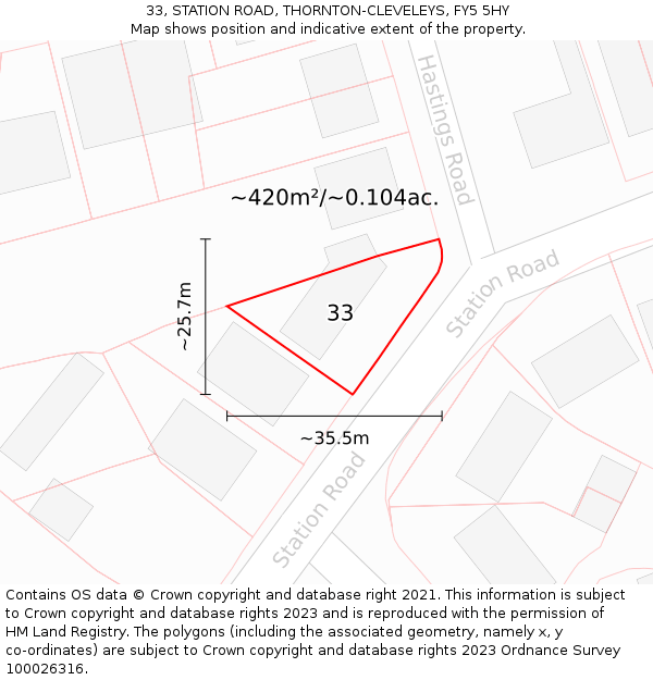 33, STATION ROAD, THORNTON-CLEVELEYS, FY5 5HY: Plot and title map