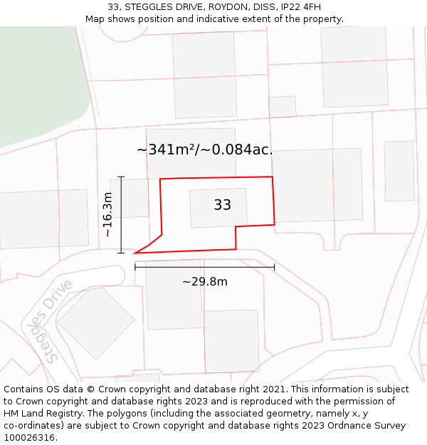 33, STEGGLES DRIVE, ROYDON, DISS, IP22 4FH: Plot and title map