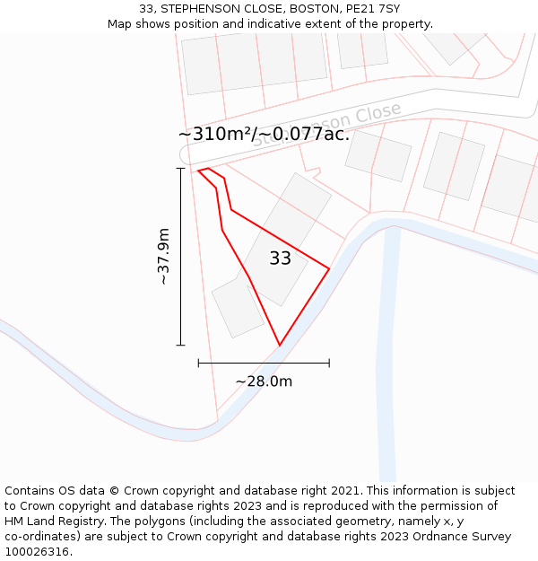 33, STEPHENSON CLOSE, BOSTON, PE21 7SY: Plot and title map