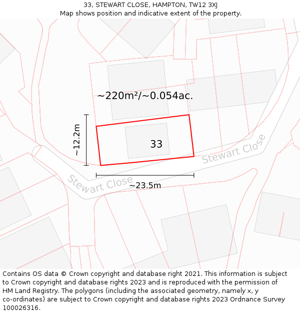 33, STEWART CLOSE, HAMPTON, TW12 3XJ: Plot and title map
