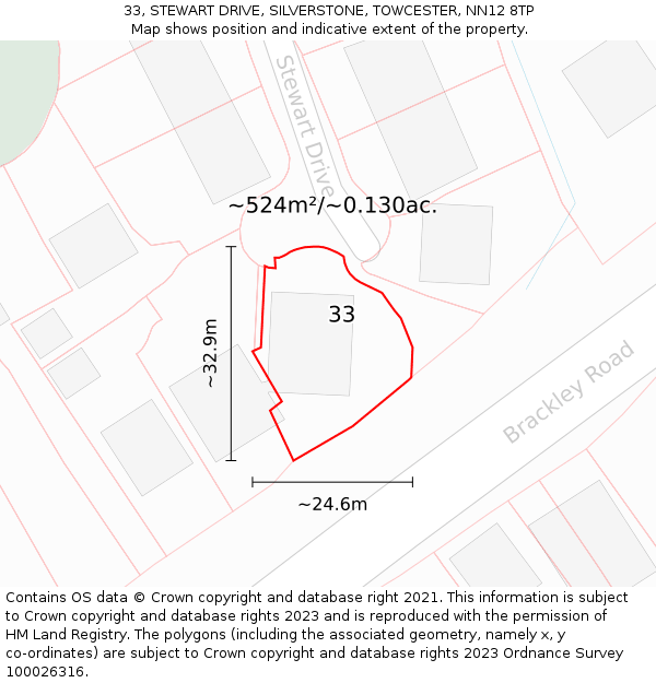 33, STEWART DRIVE, SILVERSTONE, TOWCESTER, NN12 8TP: Plot and title map