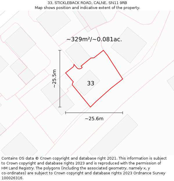 33, STICKLEBACK ROAD, CALNE, SN11 9RB: Plot and title map