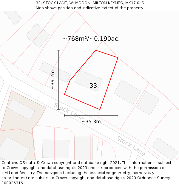 33, STOCK LANE, WHADDON, MILTON KEYNES, MK17 0LS: Plot and title map
