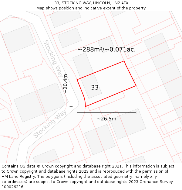 33, STOCKING WAY, LINCOLN, LN2 4FX: Plot and title map