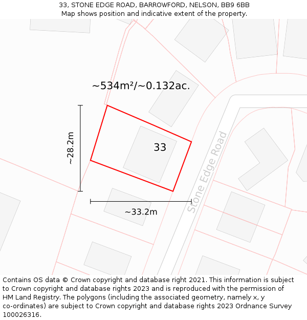 33, STONE EDGE ROAD, BARROWFORD, NELSON, BB9 6BB: Plot and title map