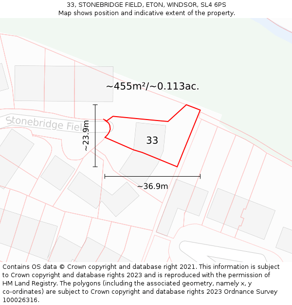 33, STONEBRIDGE FIELD, ETON, WINDSOR, SL4 6PS: Plot and title map