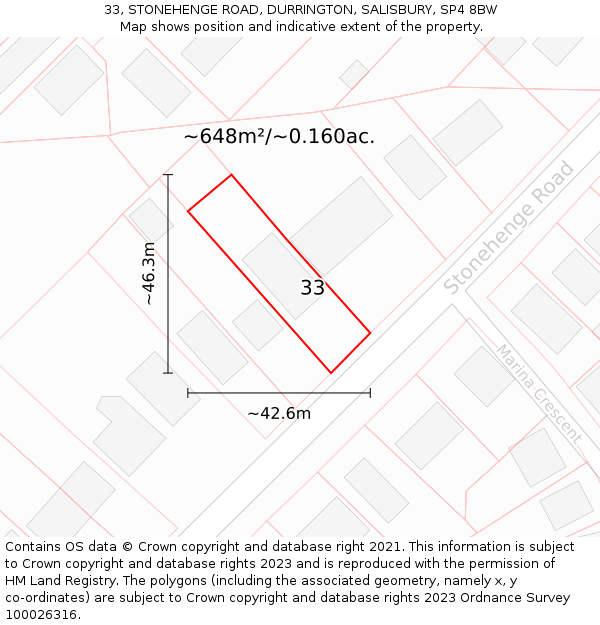33, STONEHENGE ROAD, DURRINGTON, SALISBURY, SP4 8BW: Plot and title map