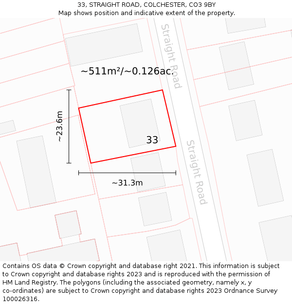 33, STRAIGHT ROAD, COLCHESTER, CO3 9BY: Plot and title map