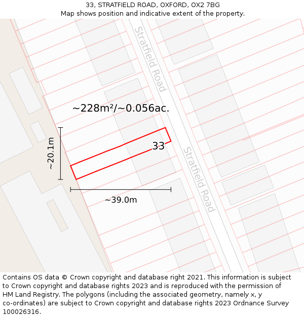 33, STRATFIELD ROAD, OXFORD, OX2 7BG: Plot and title map