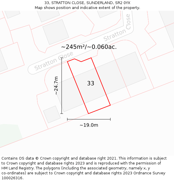 33, STRATTON CLOSE, SUNDERLAND, SR2 0YX: Plot and title map