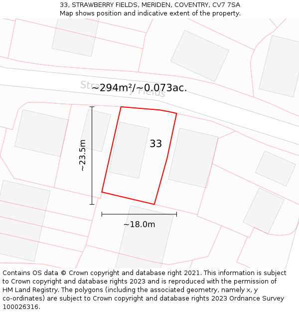 33, STRAWBERRY FIELDS, MERIDEN, COVENTRY, CV7 7SA: Plot and title map
