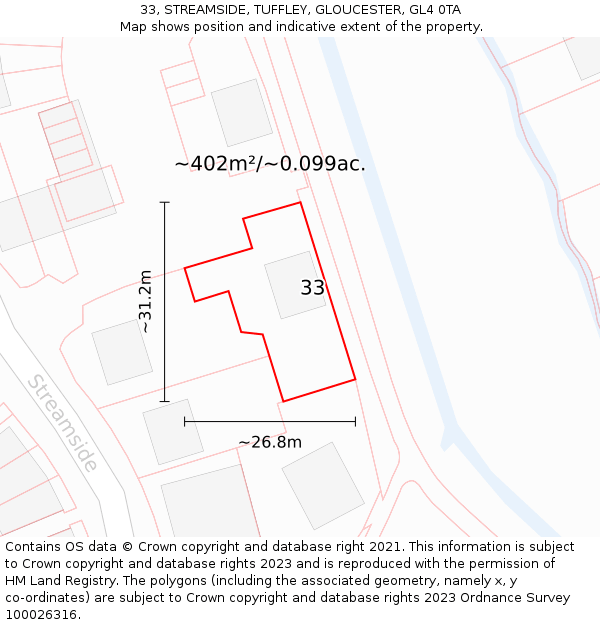 33, STREAMSIDE, TUFFLEY, GLOUCESTER, GL4 0TA: Plot and title map
