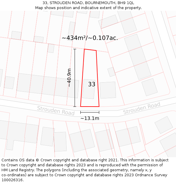 33, STROUDEN ROAD, BOURNEMOUTH, BH9 1QL: Plot and title map