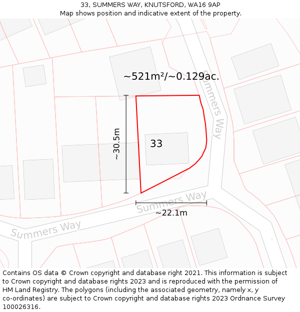 33, SUMMERS WAY, KNUTSFORD, WA16 9AP: Plot and title map