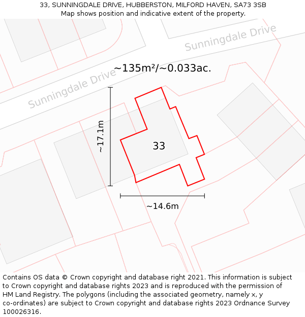 33, SUNNINGDALE DRIVE, HUBBERSTON, MILFORD HAVEN, SA73 3SB: Plot and title map