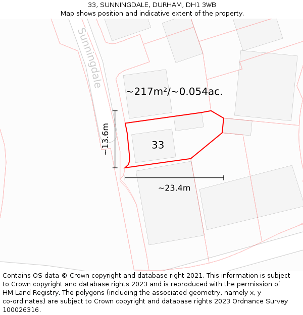 33, SUNNINGDALE, DURHAM, DH1 3WB: Plot and title map
