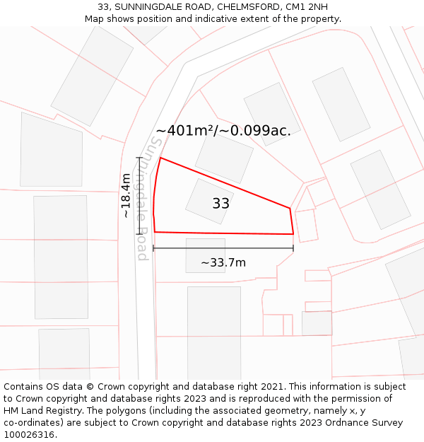 33, SUNNINGDALE ROAD, CHELMSFORD, CM1 2NH: Plot and title map