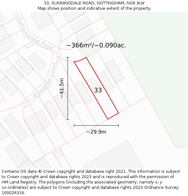 33, SUNNINGDALE ROAD, NOTTINGHAM, NG6 9LW: Plot and title map