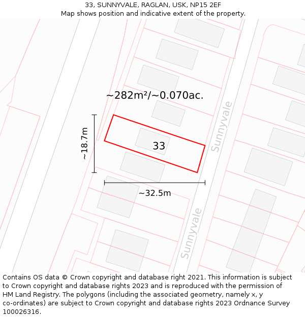 33, SUNNYVALE, RAGLAN, USK, NP15 2EF: Plot and title map