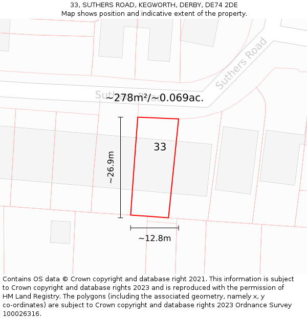 33, SUTHERS ROAD, KEGWORTH, DERBY, DE74 2DE: Plot and title map