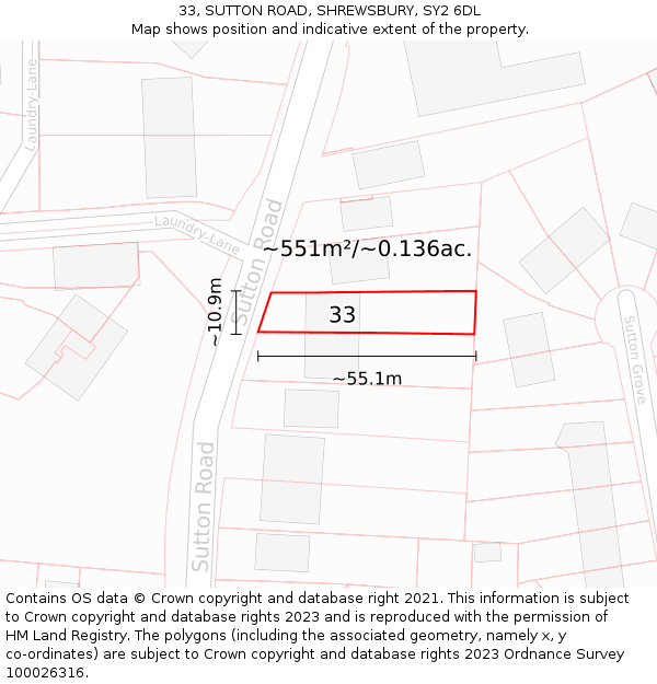 33, SUTTON ROAD, SHREWSBURY, SY2 6DL: Plot and title map