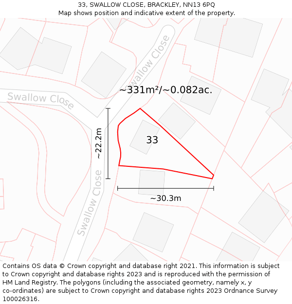 33, SWALLOW CLOSE, BRACKLEY, NN13 6PQ: Plot and title map