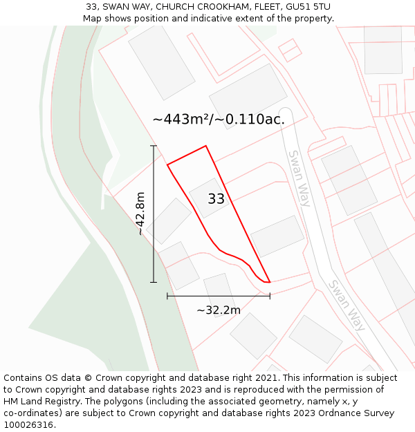 33, SWAN WAY, CHURCH CROOKHAM, FLEET, GU51 5TU: Plot and title map