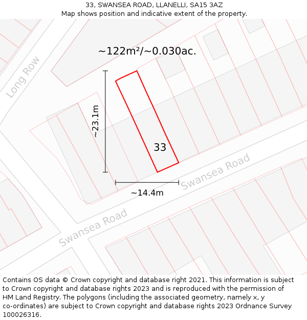 33, SWANSEA ROAD, LLANELLI, SA15 3AZ: Plot and title map