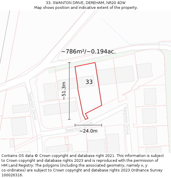 33, SWANTON DRIVE, DEREHAM, NR20 4DW: Plot and title map