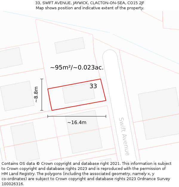 33, SWIFT AVENUE, JAYWICK, CLACTON-ON-SEA, CO15 2JF: Plot and title map