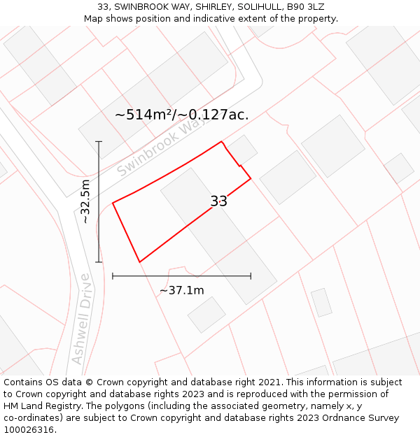 33, SWINBROOK WAY, SHIRLEY, SOLIHULL, B90 3LZ: Plot and title map