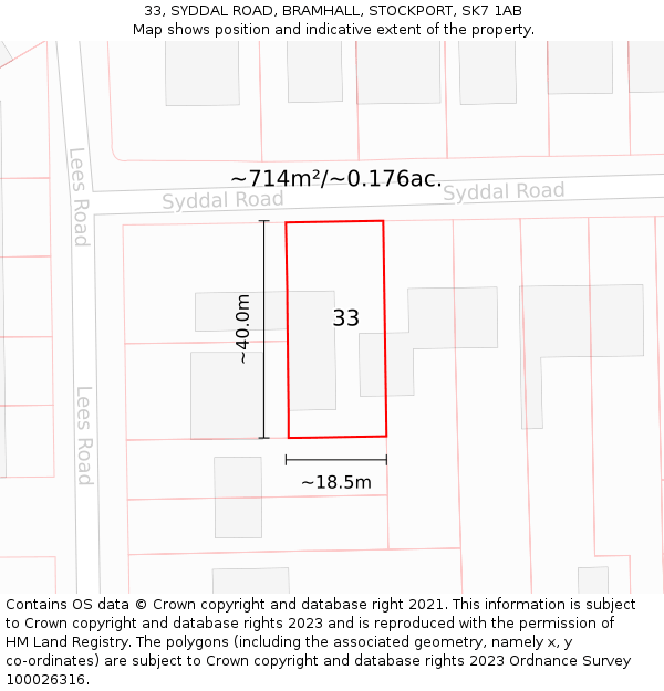33, SYDDAL ROAD, BRAMHALL, STOCKPORT, SK7 1AB: Plot and title map