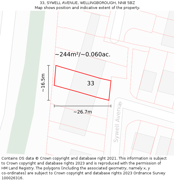 33, SYWELL AVENUE, WELLINGBOROUGH, NN8 5BZ: Plot and title map