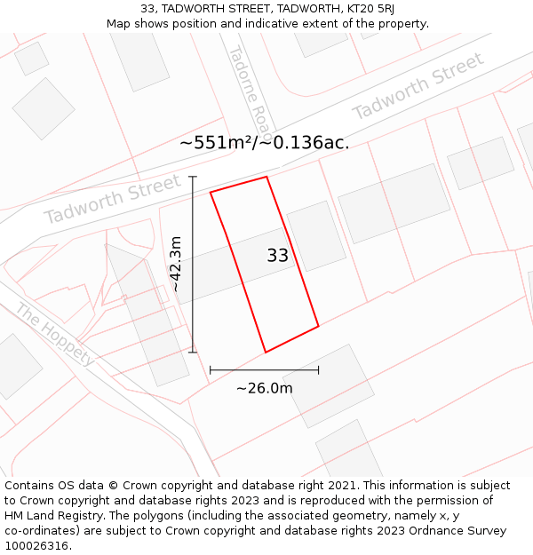 33, TADWORTH STREET, TADWORTH, KT20 5RJ: Plot and title map