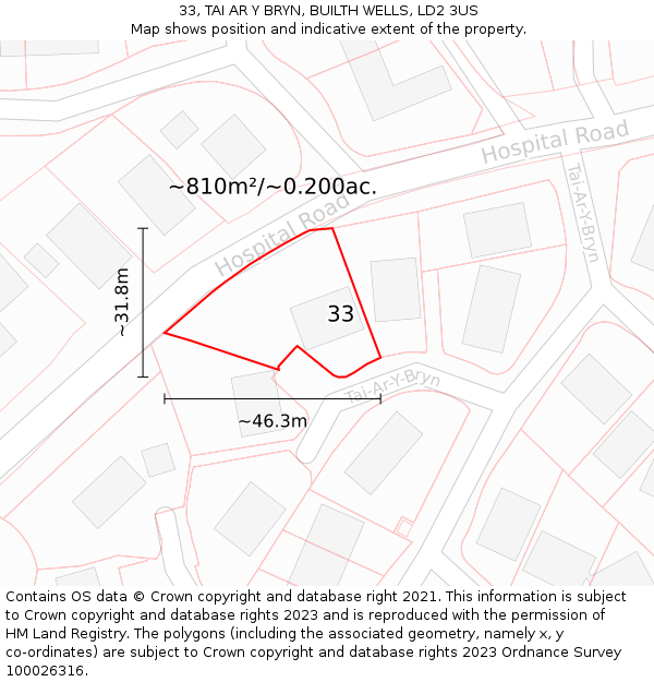 33, TAI AR Y BRYN, BUILTH WELLS, LD2 3US: Plot and title map