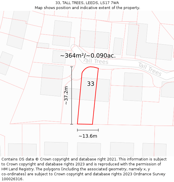 33, TALL TREES, LEEDS, LS17 7WA: Plot and title map