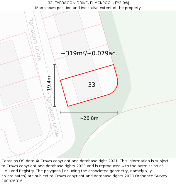 33, TARRAGON DRIVE, BLACKPOOL, FY2 0WJ: Plot and title map