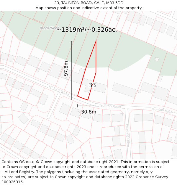 33, TAUNTON ROAD, SALE, M33 5DD: Plot and title map
