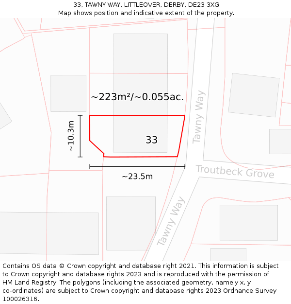 33, TAWNY WAY, LITTLEOVER, DERBY, DE23 3XG: Plot and title map