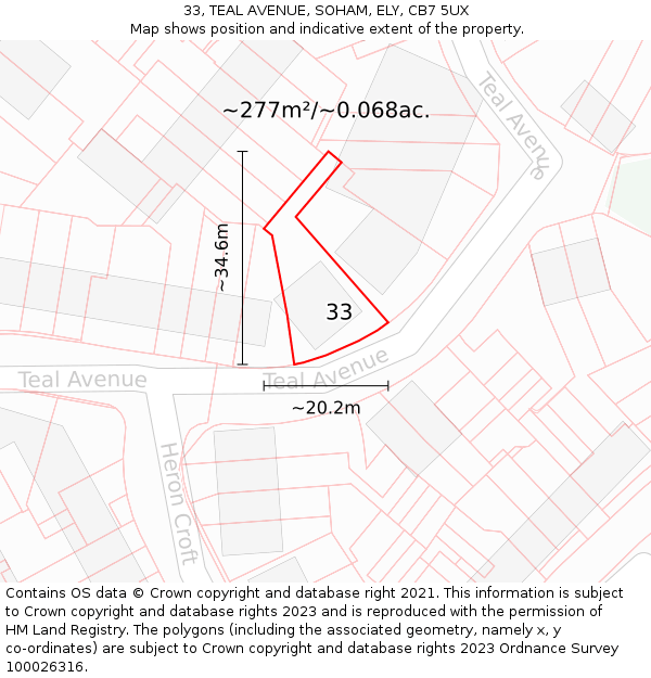 33, TEAL AVENUE, SOHAM, ELY, CB7 5UX: Plot and title map