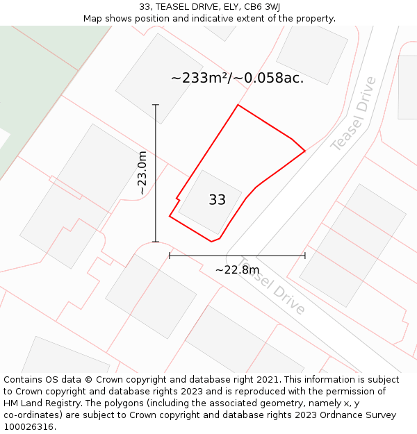 33, TEASEL DRIVE, ELY, CB6 3WJ: Plot and title map