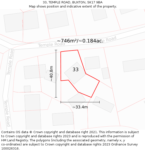 33, TEMPLE ROAD, BUXTON, SK17 9BA: Plot and title map